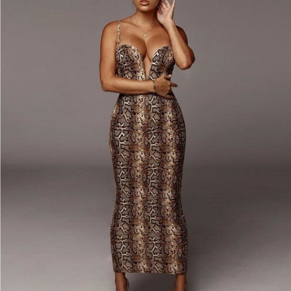 Snake print bodycon backless dress